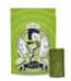 Bright green mushroom gummy with packaging featuring a whimsical clock and Alice in Wonderland theme, labeled as Green Apple Mushroom Gummy, 2500mg, for online magic mushroom sales in Canada.
